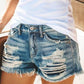 Women High Rise Distressed Stretchy Ripped Hole Denim Short Jeans