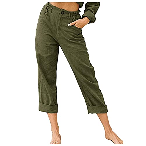 Beach Linen Shorts 3/4 Sweatpants Capri Pants Elastic Waist Cropped Harem Pants
