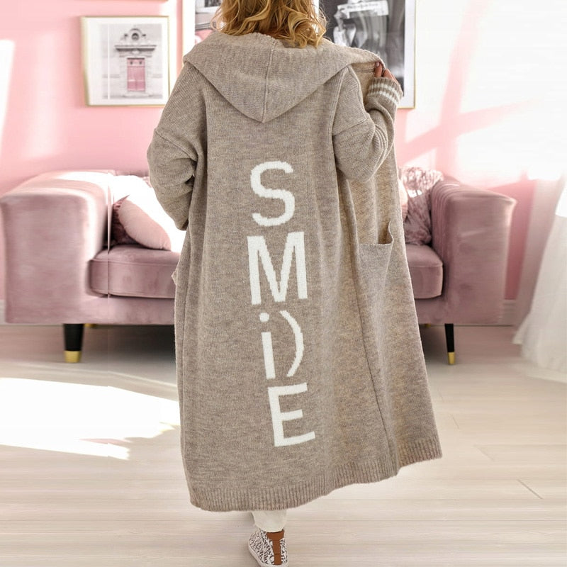 Casual Women's Coat New Letter Print Hooded Cardigan