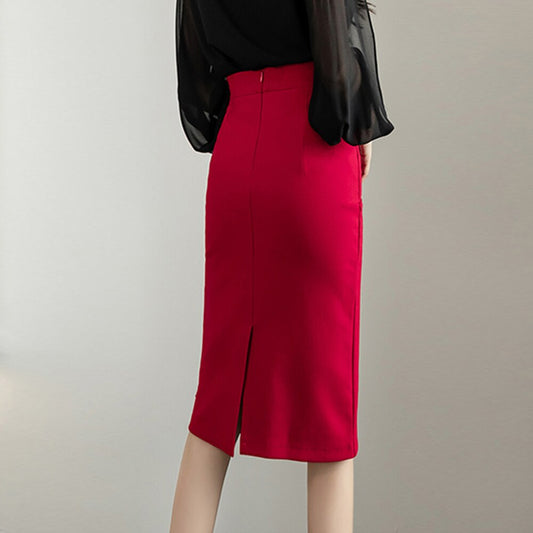 Classic Vintage Gray Red Stretch Pencil Skirts