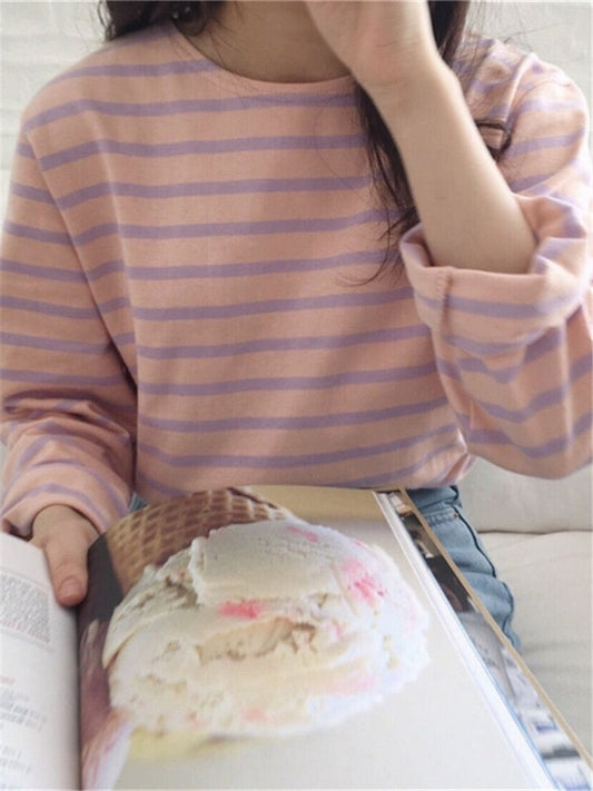 Basic Korean Style Fashionable Striped Top