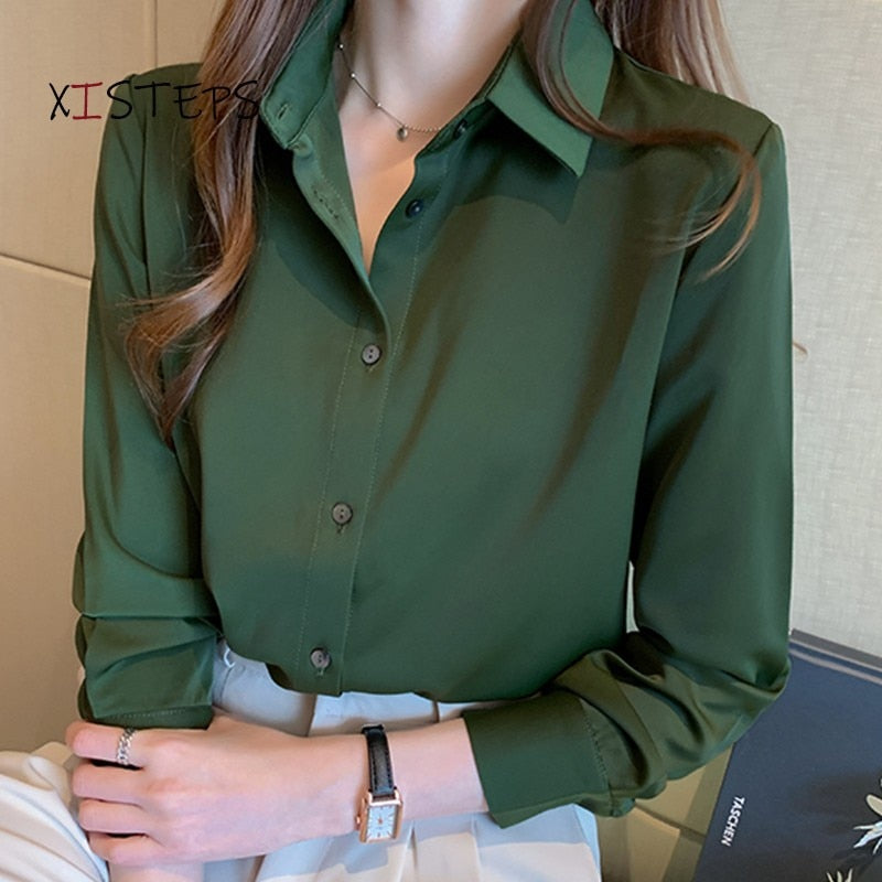 Women  Suit Shirts Office Work Wear Shirts Green White Tops