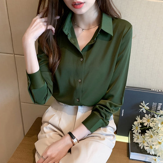 Women  Suit Shirts Office Work Wear Shirts Green White Tops