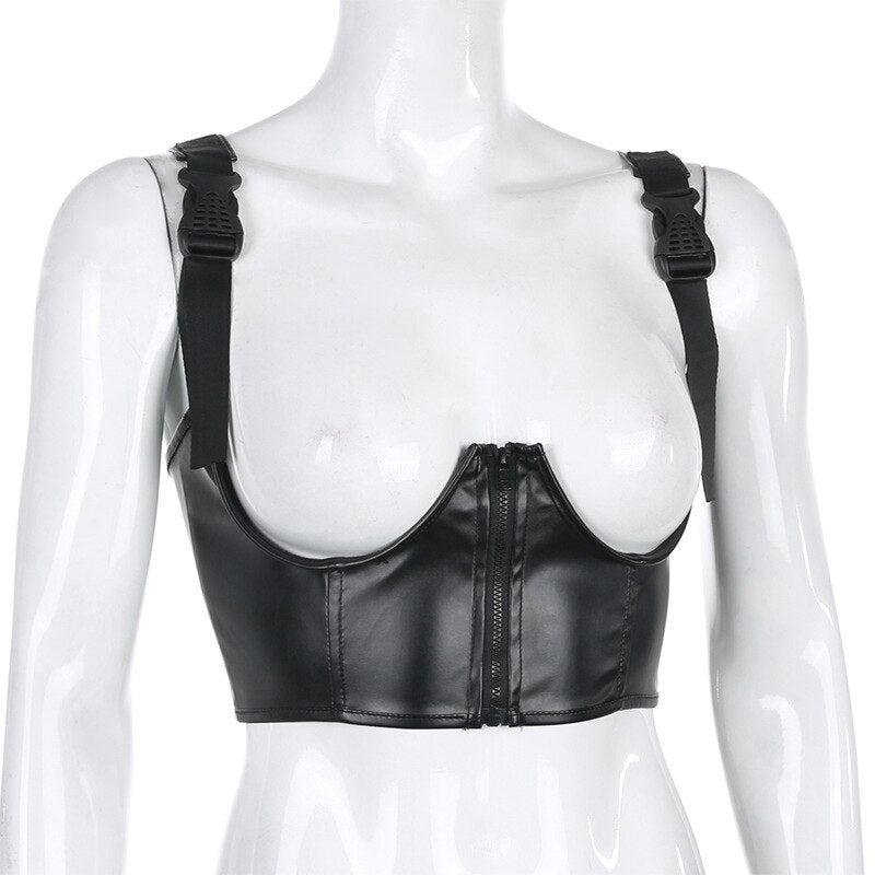 Punk PU Leather Buckle Vest Women Belt Strap Girdle Tops