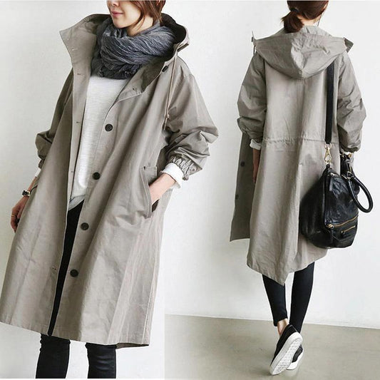 Casual Long Sleeve Hooded Medium Long Overcoat