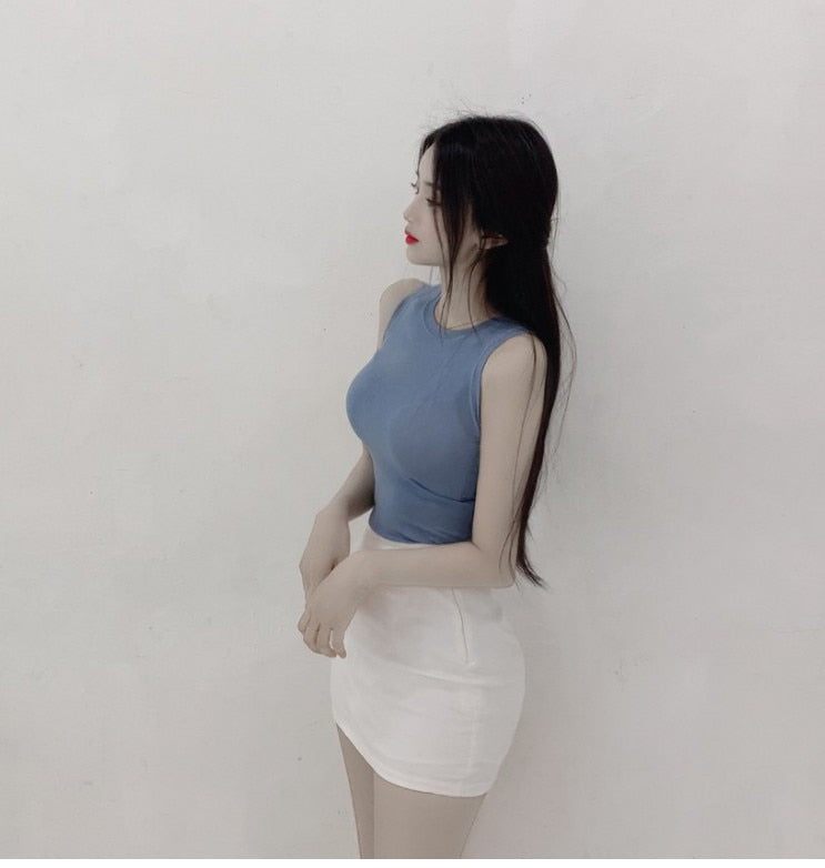Women Slim Sexy Sleeveless Elastic Korean Style Woman Clothes