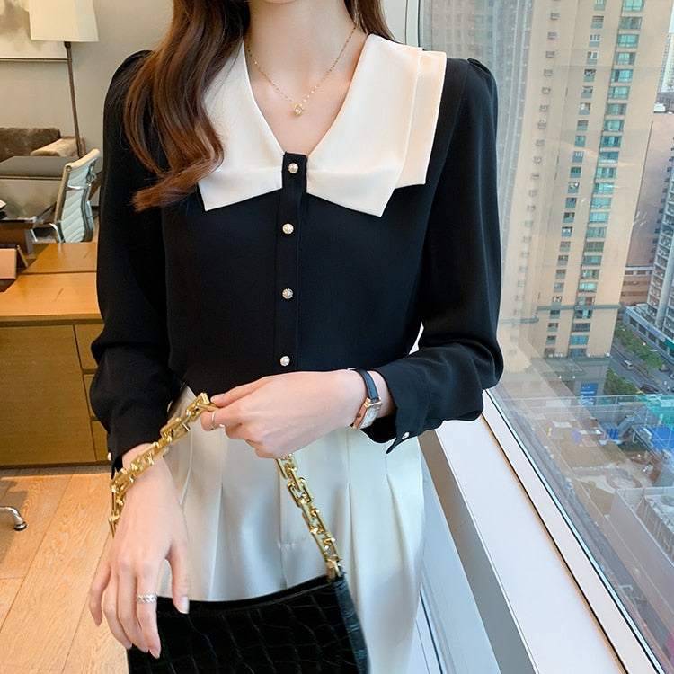 Womens New Korean Loose Casual Vintage Shirts OL Office Wear Work Tops