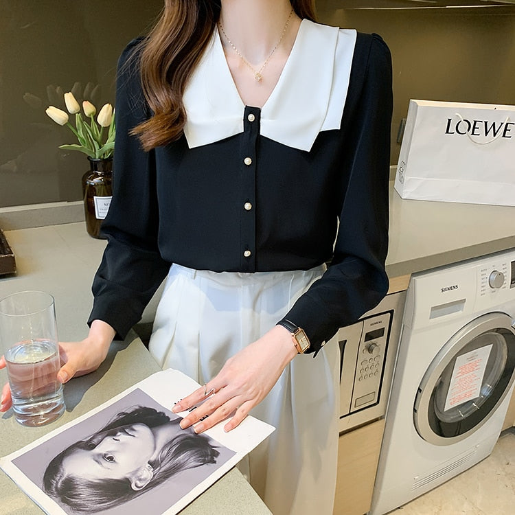 Womens New Korean Loose Casual Vintage Shirts OL Office Wear Work Tops