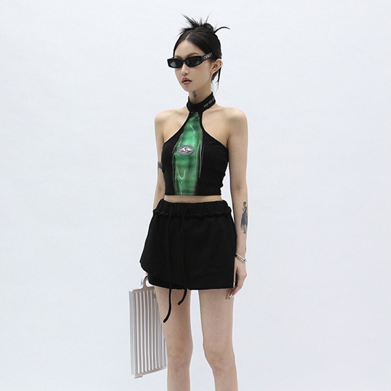 Gothic Black Crop Top Punk Style Chic Designer Clothes E-girl Streetwear
