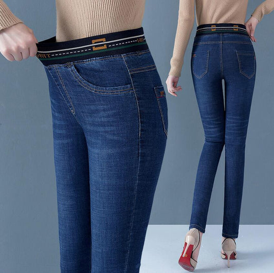 With High Waist Tight Blue Jeans Winter Pencil Skinny Jeans