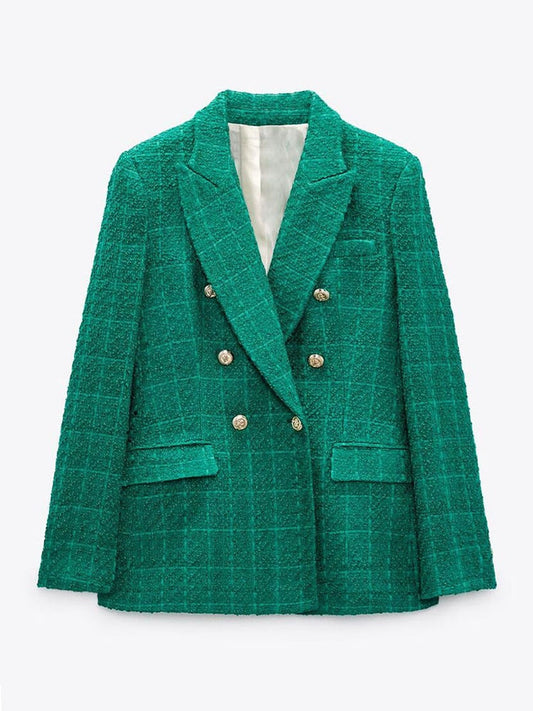 Double Breasted Textures Green Blazer