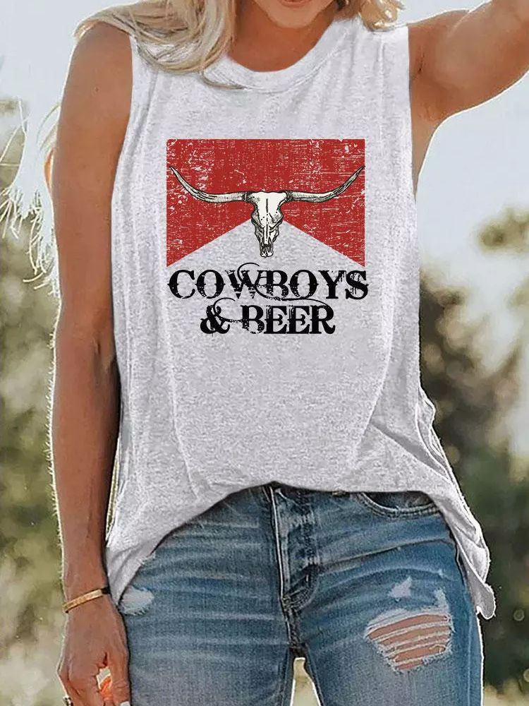Vintage Women Tanks Tops Western Cowgirl Sleeveless Shirts