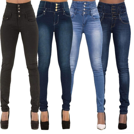 Black Jeans Push Up Pencil Denim Pants Ladies Vintage High Waist Jeans