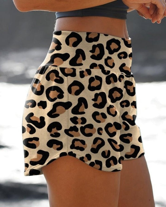 Skull Leopard Print High Waist Biker Shorts