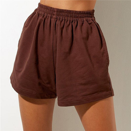 Women Summer Casual Shorts Solid Color High Waist Elastic Loose Wide Leg Short Pants