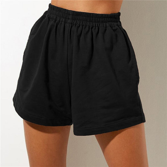 Women Summer Casual Shorts Solid Color High Waist Elastic Loose Wide Leg Short Pants