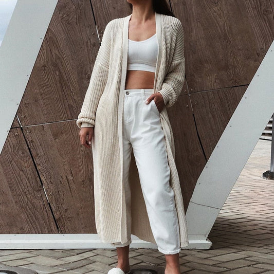 Casual Long Knitted Cardigan Women Sweater Jacket