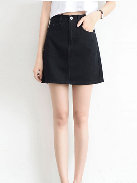 High Waist Korean Black Denim Mini Skirt