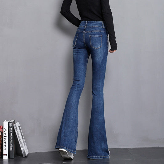 Patchwork Skinny Flare Jeans Vintage Stretch Denim Bell Bottom Pants