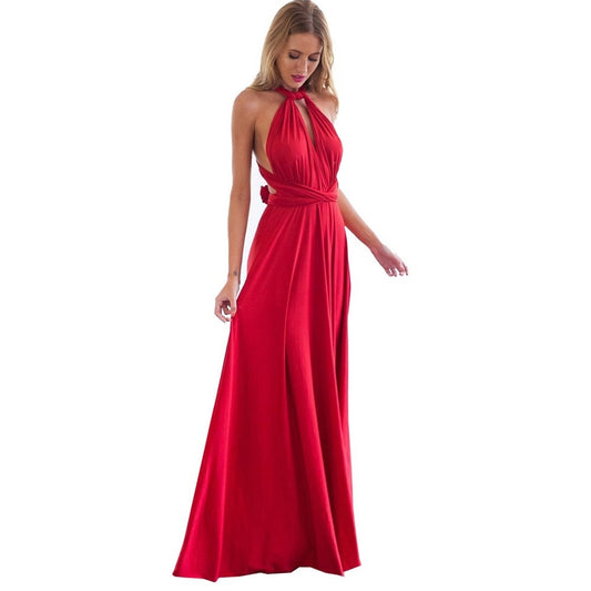 Sexy Women Multiway Wrap Convertible Boho Maxi Club Red Dress