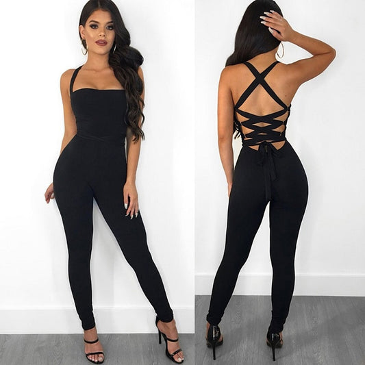 Women Sexy Bandage Backless Jumpsuits Tights