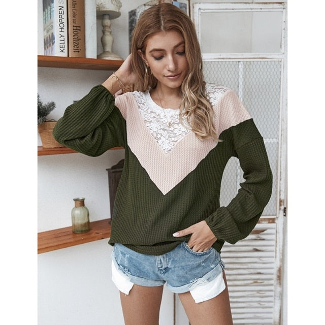 Women's Long Sleeve Sweater Sexy Stitching Sweater
