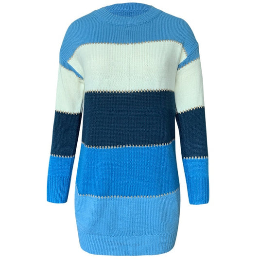 Women Long Sleeves Solid Patchwork Color Knitted Sweater