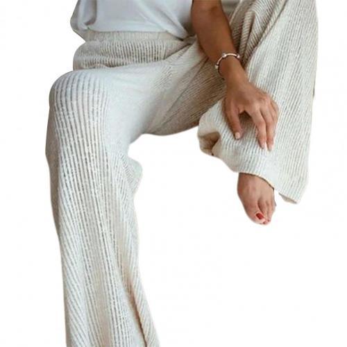 Elegant Solid Ribbed Knitted Pants