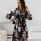 Chiffon Long Sleeve Floral Print Casual Deep V-Neck Dress