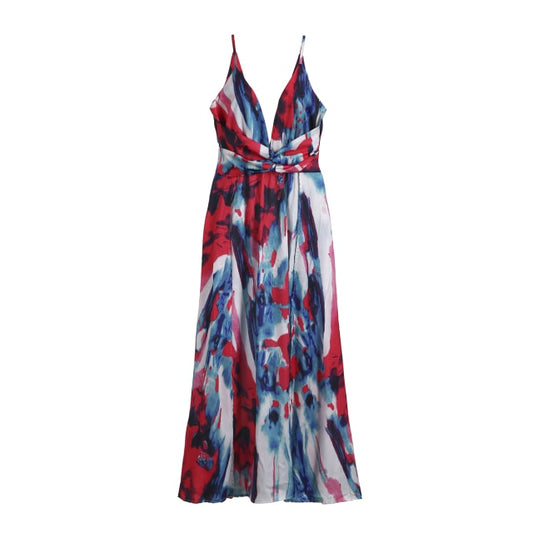 Women's V-Neck Sleeveless Floarl Print  Maxi Dress Casual Sundress
