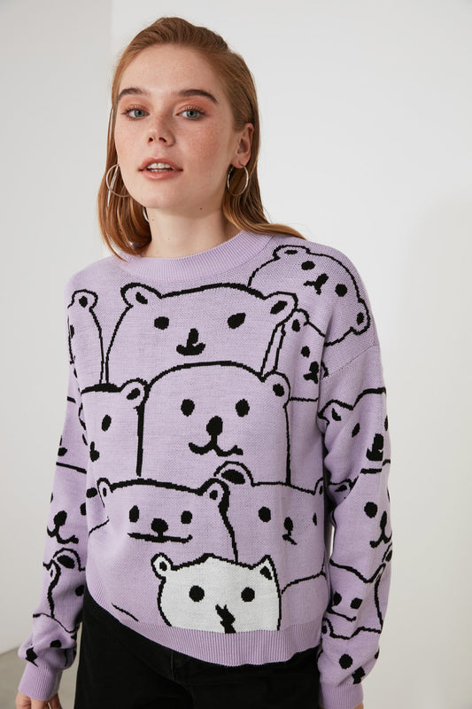 Lila Jacquard Bears Patterned Knitwear Sweater