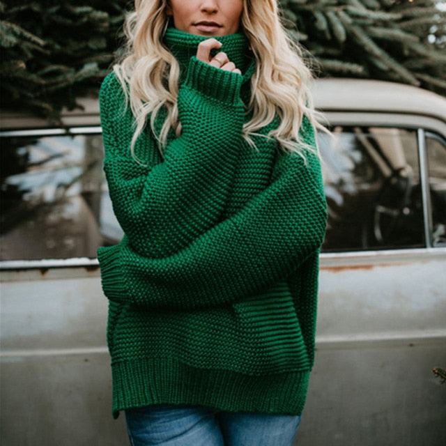 Autumn Winter Clothes Warm Knitted Oversized Turtleneck Sweater