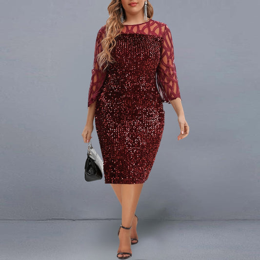 Party Dress Women's Summer Dress for Elegant Sequin Mesh Women Casual Dresses Wine Red Ladies Wedding Evening Club Outfits